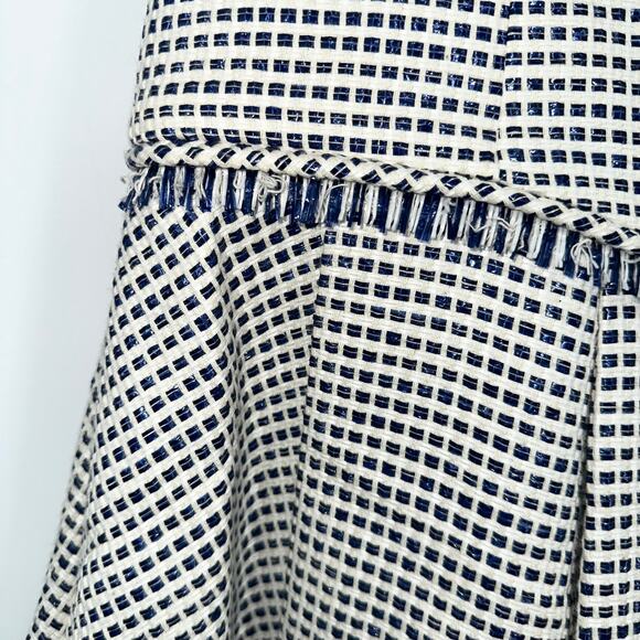 ADEAM Tweed Dress Sleeveless Plaid Fringe Trim Asymmetric Mini Dress - Picture 4 of 13